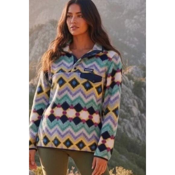 Patagonia Synchilla T-Snap Pullover Timber Twist Aztec Print Navy Large - Picture 1 of 3